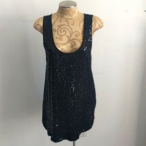 Long black low cut sequin tank top